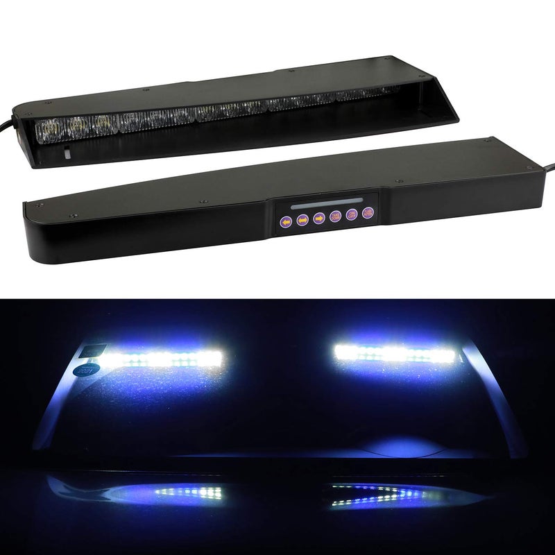ASPL Visor lights bar 2-15 LED 29 Flash Patterns Interior Upper Windshield Split Mount Emergency Hazard Warning Strobe Light Bar Take Down Light Kit (Blue/White) - Image 2